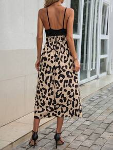 SHEIN Clasi Đầm maxi hai dây xẻ đùi họa tiết da báo dành cho nữ. - Màu Khaki - Xem 2