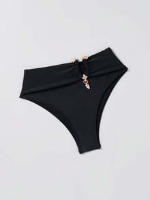 Swim Basics Women Summer Beach Swimwear Bikini Bottom With Metallic Detail - Black - View 4