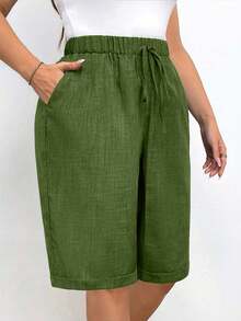 EMERY ROSE Pantalones cortos casuales de unicolor talla grande - Verde - Ver 3