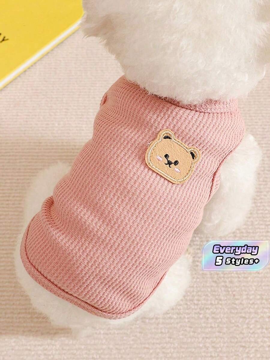 1PC Stylish Pet Tank Top With Adorable Bear Patch Detail - Ideal For Small To Medium - Sized Pets. Made Of Soft, Breathable Material For Maximum Comfort. Available In Multiple Sizes. Perfect For Everyday Wear Or Special Occasions. Dress Up Your Furry Friend In This Cute Tank! - Dusty Pink - View 1