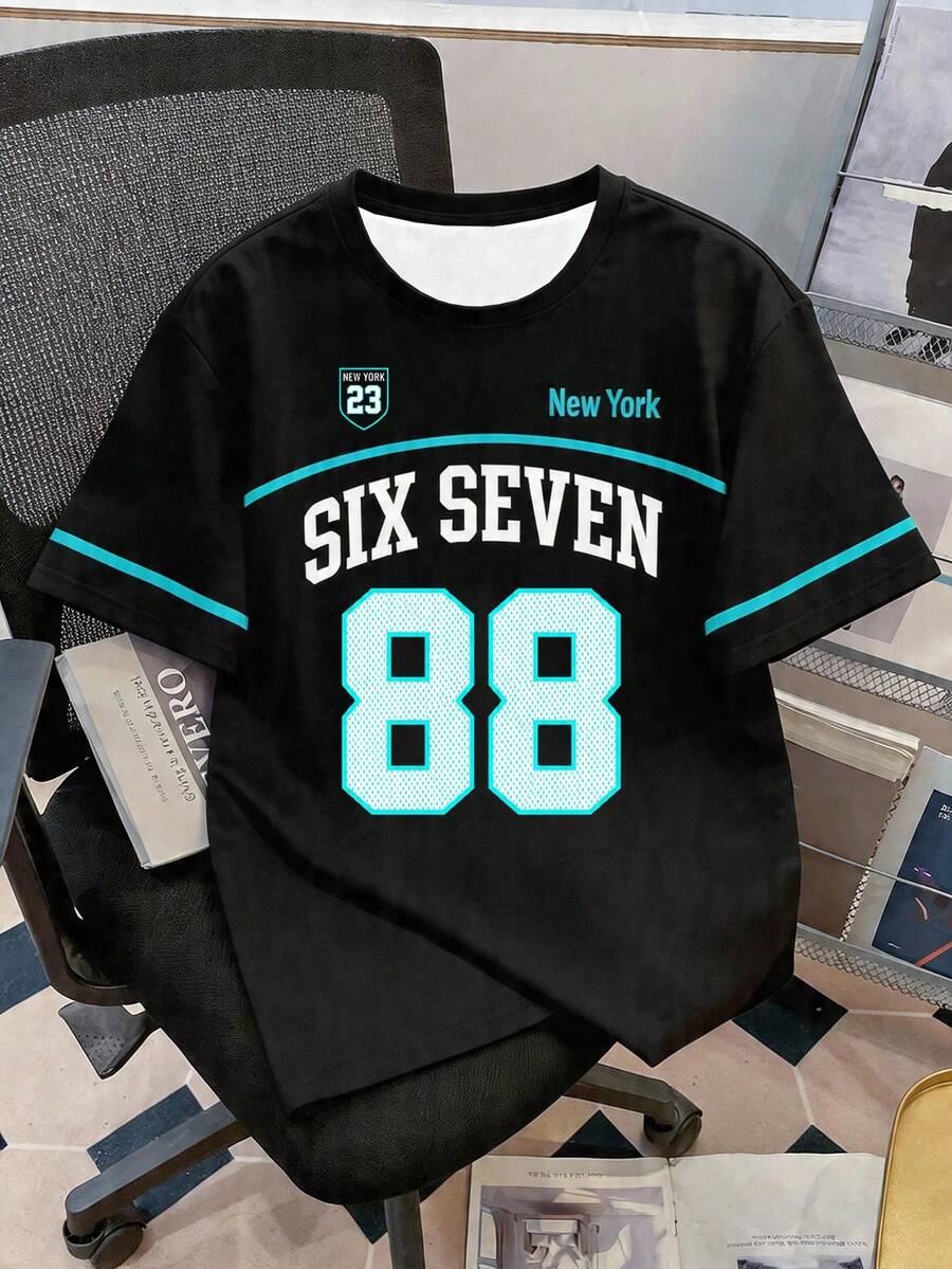 Manfinity Hypemode 休闲时尚学院运动风 88 SIX SEVEN 标志撞色印花短袖T恤 - 白色 - 查看 1