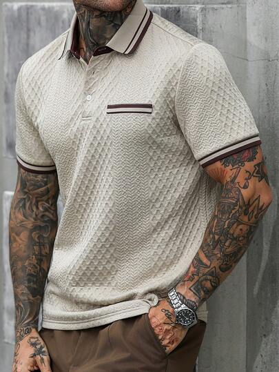 Manfinity CasualCool Men's Striped Short Sleeve Casual Commuter Polo Shirt
