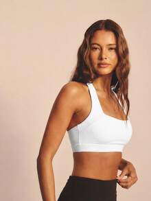Aralina Leisurewear Active Wide Strap Halter Spring Summer Crop Racer Back Exercise Top Black - White - View 2