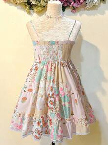 Sweetra CURVE Plus Size Floral Lace Patchwork Tie-Waist A-Line Dress, Countryside Style Vacation - Multicolor - View 2