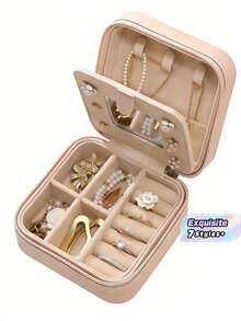 1pc Travel Jewelry Storage Box, Women Gift, Mini Jewelry Organizer, Necklace & Earrings Holder With Mirror, Pink Travel Essential,Women's Day Gift,For Holiday Beach, Bathroom Collection, Bedroom Collection, Large Capacity - Multicolor - View 1