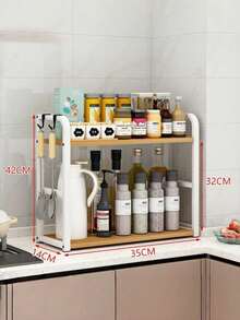 1PC Multi Function Iron And Wood Kitchen Storage Rack Space Saving Countertop Organizer Holder For Utensils Spices Plates Cups Pots Pans Lids Cutting Boards Drying Rack Drainer Shelf For Cabinet Pantry Home Organization Kitchen Accessories - 2-layer Storage Rack - View 13