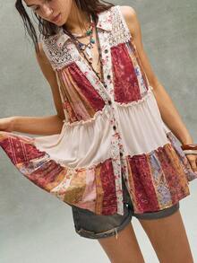 Bohemela Women's Loose Woven Patchwork Shirt, Spring/Summer,Summer Top - Multicolor - View 4