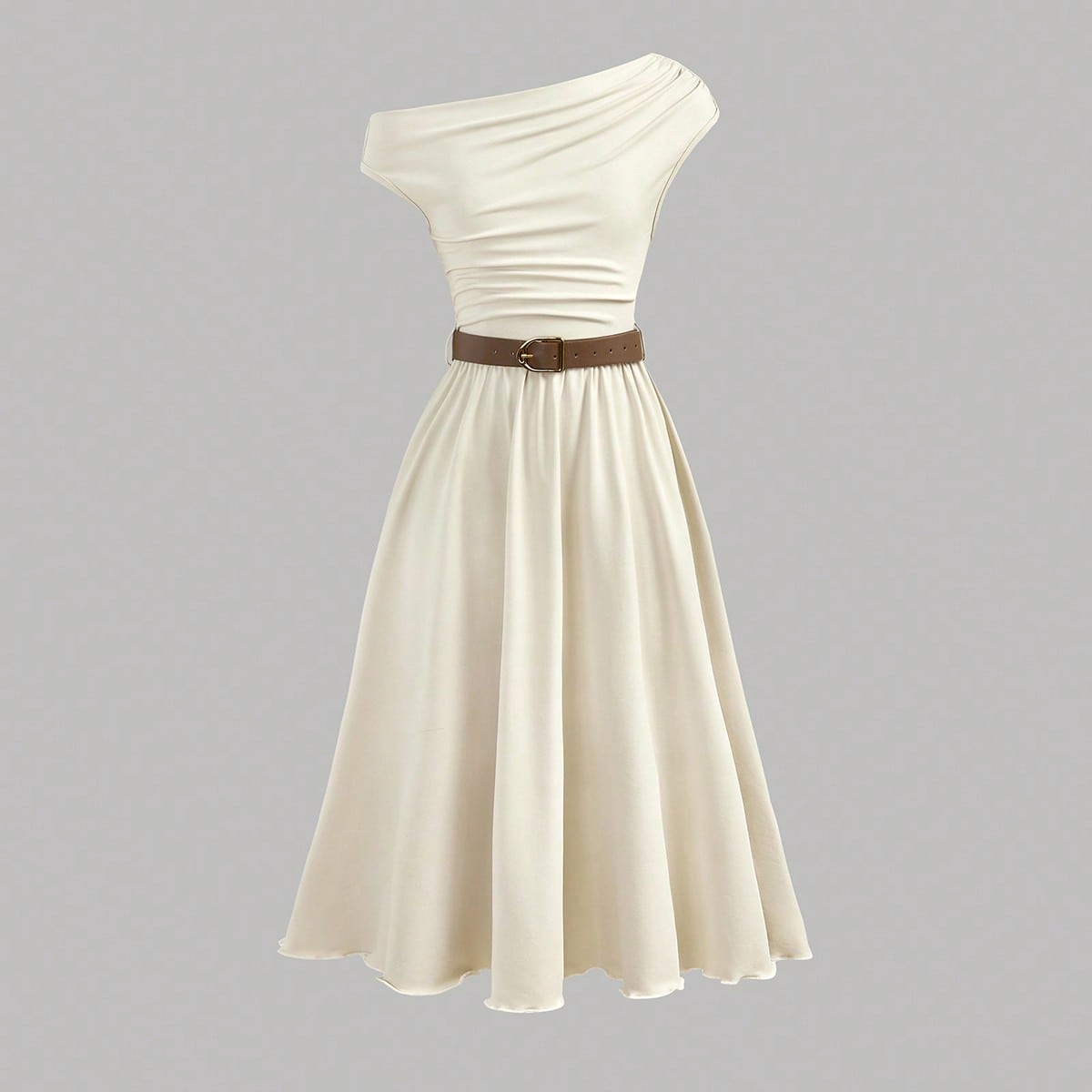 Vestido ajustado de color marfil sólido y versátil para niña preadolescente, ropa casual de verano, diseño de cuello alto y hombros descubiertos,