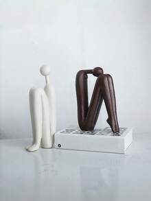 Madebyblanc 1 Piece Of Back-To-Back Matchstick Figure Sculpture Ornament, Used As A Vintage Bookshelf,  Cabinet, Bedside Table, Entrance Decoration, Back-To-Back Art Book Shelf, Book Holder, Anti Tipping White Porcelain Bookshelf - multicolor - View 2