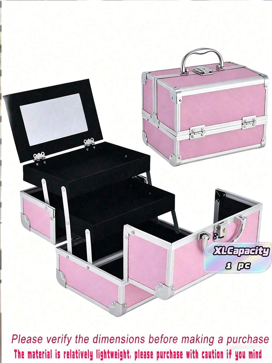 1 Makeup Storage Box, Portable Makeup Bag With Mirror, Professional Makeup Tools, Large Capacity Waterproof Multifunctional Travel Makeup Bag, Makeup Organizing Box