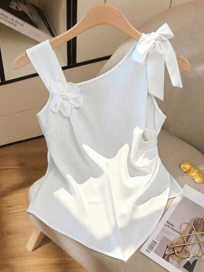 GlowEve CURVE Áo kiểu nữ cỡ lớn màu trơn, cổ lệch, họa tiết hoa 3D, không tay, thời trang.
