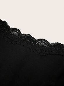 SHEIN PETITE 92% Cotton Lace Jumpsuit, Versatile Style Suitable For Petite, Office Wear For Spring/Summer - Black - View 6