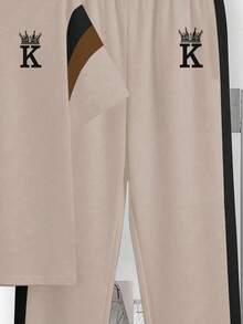 SHEIN Ensemble t-shirt à manches courtes col rond minimaliste et pantalon décontracté et confortable pour pré-adolescent - Multicolore - Voir 5