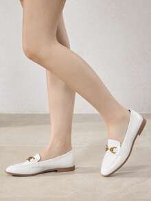 MOTF PREMIUM PU LEATHER CHAIN FLAT LOAFERS FOR CHRISTMAS SPRING SHOES - White - View 8