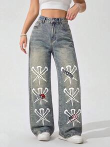 SHEIN SXY Quần jeans denim xanh đa năng dành cho nữ, phù hợp cho mọi mùa, du lịch và mặc hàng ngày. - Rửa nhẹ - Xem 5