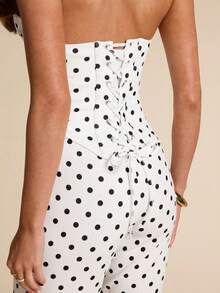 SHEIN BAE Combinaison élégante et sexy à pois blancs et noirs, style rétro avec taille cintrée, pour les vacances d'été, les sorties mode, les cocktails, les brunchs et les rendez-vous - Noir et Blanc - Voir 6