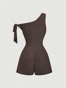 SHEIN MOD Mono asimétrico con lazo y flores 3D en color marrón - Marrón - Ver 4