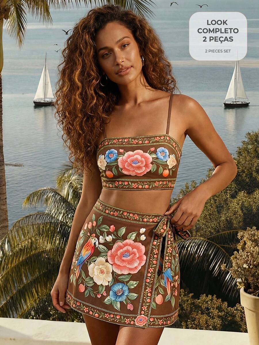 CAJUNI Floral Best Coord Series Tropical Vacation - Brown - View 1