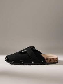 CUCCOO Women Casual Versatile Plush Round Toe Fluffy Flat Slippers For Christmas - Black - View 4