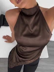 Siren Gaze Áo thun nữ cổ yếm màu trơn, kiểu dáng thường ngày, đa năng. - Nhiều màu - Xem 3