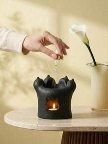 Cirelle 1pc Black Cat Paw Shaped Ceramic Aroma Stove, Cute Cat Silhouette Cutout Wax Melt Warmer, Handmade Textured Candle Holder For Essential Oil Diffuser, Tabletop Decorative Aroma Stove For Bedroom Living Room Yoga Spa, Ideal Gift For Cat Lovers, Housewarming, Birthday, Valentine's Day, Holiday Party Favors - multicolor - View 1