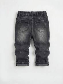 SHEIN 男女皆宜的少女高弹舒适牛仔裤，适合夏季外穿，秋冬季内搭，四季皆宜；中性Y2K风格破洞黑色紧身牛仔裤，适合外出穿着，冬季打底。 - 黑色 - 查看 2