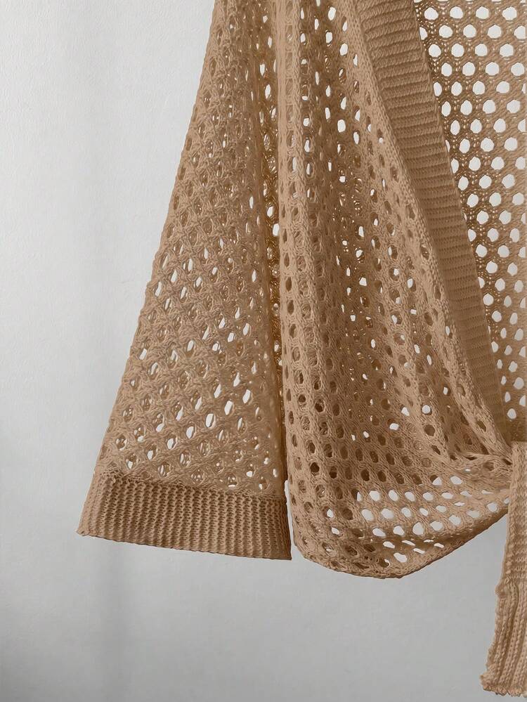 Qadelle Áo khoác cardigan nữ dáng rộng, thời trang, đa năng, gợi cảm, cổ chữ V khoét rỗng, thắt nơ phía trước. - màu nâu - Xem 5