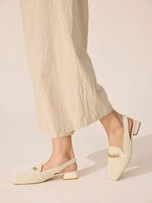 CUCCOO BASICS CUCCOO 女士链条装饰时尚露跟平底鞋 - 米白色1 - 查看 4