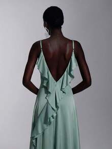 Elitara Vestido elegante de dama de honor de unicolor con volantes en el bajo - Agua verde azul - Ver 4