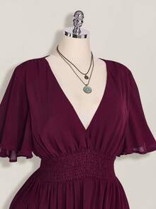 SHEIN ICON Đầm chữ A cỡ lớn cổ chữ V xếp nếp, thích hợp cho kỳ nghỉ biển, phong cách Boho, Hippie, Y2K, mùa hè, ngày Valentine, đầm hẹn hò thanh lịch. - Màu tím - Xem 5