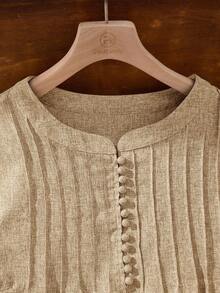 EMERY ROSE Plus Size Casual Loose Pleated Lantern Sleeve Dress - Apricot - View 6