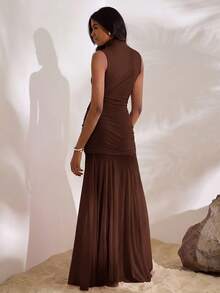 Opulessa 1 pieza Vestido de sirena ajustado de punto de unicolor para mujer - Marrón - Ver 2
