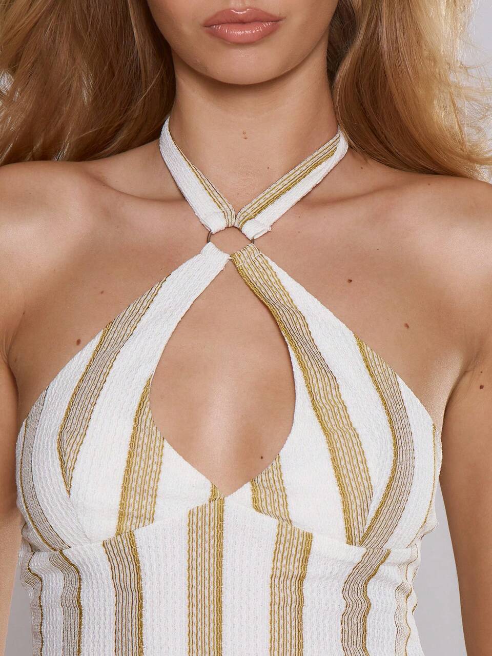 White Halterneck Keyhole Cut Out Fitted Cami Top Spring Summer Vacation Holiday Casual Sexy Elegant Wedding Guest Golf Cute