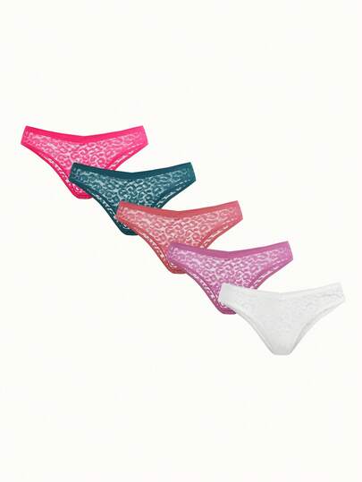 Bonmuse 5 chiếc/gói Quần lót ren gợi cảm nhiều màu sắc dành cho nữ, cạp chữ V, thoải mái và thoáng khí kiểu bikini