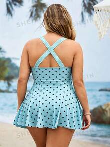 Swim Lushoire Bộ đồ bơi kín đáo 2 mảnh dành cho nữ cỡ lớn, gồm áo hai dây phối họa tiết, dây mảnh, eo xếp ly, dáng chữ A, thích hợp cho kỳ nghỉ hè. - Nhiều màu - Xem 2