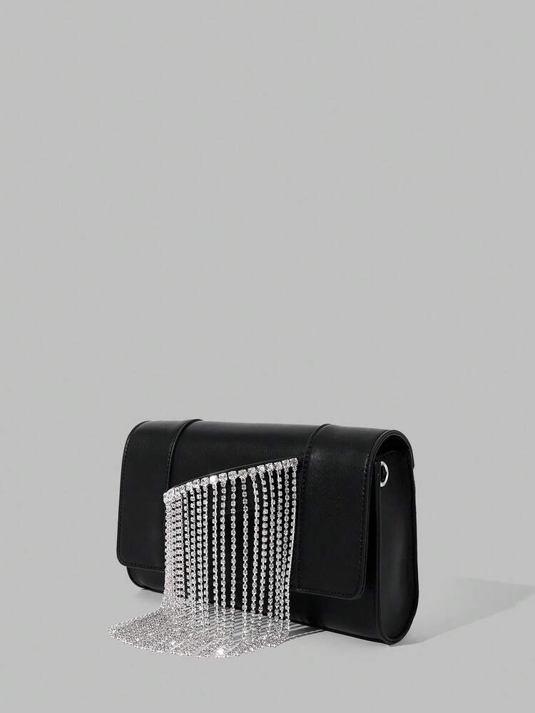 LADIES CLUTCH BAG, EXQUISITE DIAMOND STRIP SQUARE BAG.