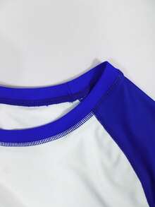 Manfinity Swimmode Summer Holiday Men's Letter Print Raglan Long Sleeve Surfing T-Shirt Holiday / Vacation / Beach / Hawaii / Tropical / Swim /  Bathing - Blue - View 5