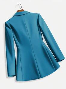 Lumivelle Women's Simple Solid Color Shawl Neck Lightweight Blazer Jacket, Suitable For Business, Work, And Commuting - Blue - View 2
