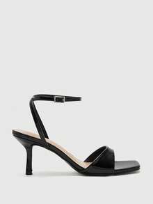 CUCCOO BIZCHIC 女士鞋履春夏新款方头PU鞋面。马鞍带交叉踝带搭扣一体式凉鞋。浪漫优雅气质简约性感高跟布跟粗跟礼服鞋，情人节、约会派对、时尚性感/夜店穿搭、圣诞节皆宜。春夏四季职场节日街头时尚经典凉鞋优雅气质女鞋粗跟。坏女孩夜店风高跟鞋 - 黑色 - 查看 2