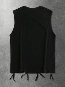 ROMWE MEN Street Life Camiseta de tirantes con cuello redondo y gráfico de retrato de calle para hombre, con efecto desgastado - Negro - Ver 2