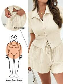 SHEIN Essnce Bộ đồ hè hai mảnh cỡ lớn, Bộ đồ hè hai mảnh gồm quần short, Quần áo đi học cho bé gái tuổi teen, Bộ đồ hai mảnh cho nữ, Trang phục dự tiệc cho nữ, Bộ đồ phong cách Y2K, Bộ đồ hai mảnh, Bộ đồ mặc nhà cho nữ, Bộ đồ đi nghỉ mát hai mảnh màu xanh bạc hà - Màu be - Xem 1