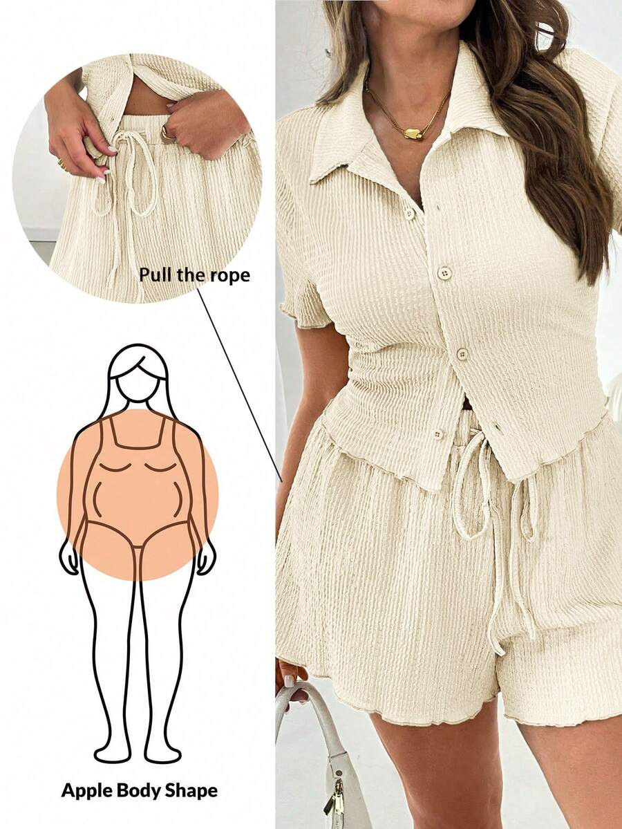 SHEIN Essnce Bộ đồ hè hai mảnh cỡ lớn, Bộ đồ hè hai mảnh gồm quần short, Quần áo đi học cho bé gái tuổi teen, Bộ đồ hai mảnh cho nữ, Trang phục dự tiệc cho nữ, Bộ đồ phong cách Y2K, Bộ đồ hai mảnh, Bộ đồ mặc nhà cho nữ, Bộ đồ đi nghỉ mát hai mảnh màu xanh bạc hà - Màu be - Xem 1
