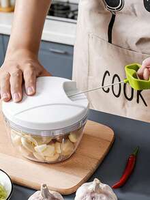 1pc Kitchen Vegetable Chopper,Multi-Functional Manual Food Processor Vegetable Chopper, Portable Hand Pull String Garlic Mincer Onion Cutter For Veggies, Ginger, Fruits, Nuts, Herbs, Etc., (500ml, 900ml Two Sizes Available)White, Christmas - White - View 2