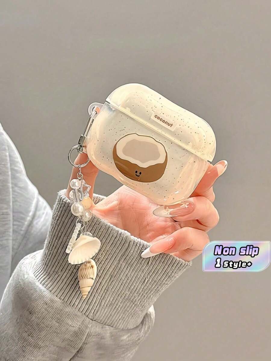 1PC For TPU Soft Case Shockproof Scratch Resistant Korean Ins Style Cute Cartoon Coconut Shell Expression Summer Ocean Shell Conch Pearl Bow Pendant For Girls Women Neutral Summer Hot Search Terms - Clear - View 1