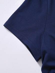 SHEIN Setelan 2 Potong Kasual Nyaman untuk Remaja Perempuan, Warna Biru & Putih: Kaos Lengan Pendek dan Celana Pendek - Royal Blue - View 7