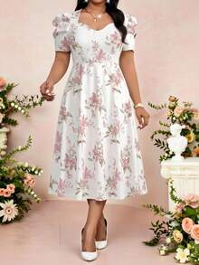 SHEIN Lady 大码优雅印花连衣裙，夏季 - 彩色 - 查看 6