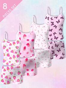 SHEIN Bộ đồ lót 4 món tối giản màu trơn dành cho bé gái: áo hai dây không gọng và quần lót thoải mái. - Nhiều màu - Xem 3