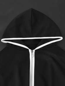 GlowEve CURVE Plus Size Women Zip-Up Hooded Vest And Shorts Casual 2 Pieces Set Formal Gym Black And White Summer - Black and White - View 6