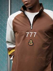 EVRINFINITE Chaqueta casual para hombres, diseño de bloques de color con cuello de media cremallera, patrón numerado y gráfico, dobladillo con cordón ajustable, adecuado para uso diario, salidas, deportes, escuela, fiestas, festivales de música, ocasiones casuales. Se puede regalar a amigos o novios. - Café integral - Ver 5