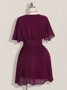 SHEIN ICON Đầm chữ A cỡ lớn cổ chữ V xếp nếp, thích hợp cho kỳ nghỉ biển, phong cách Boho, Hippie, Y2K, mùa hè, ngày Valentine, đầm hẹn hò thanh lịch. - Màu tím - Xem 9